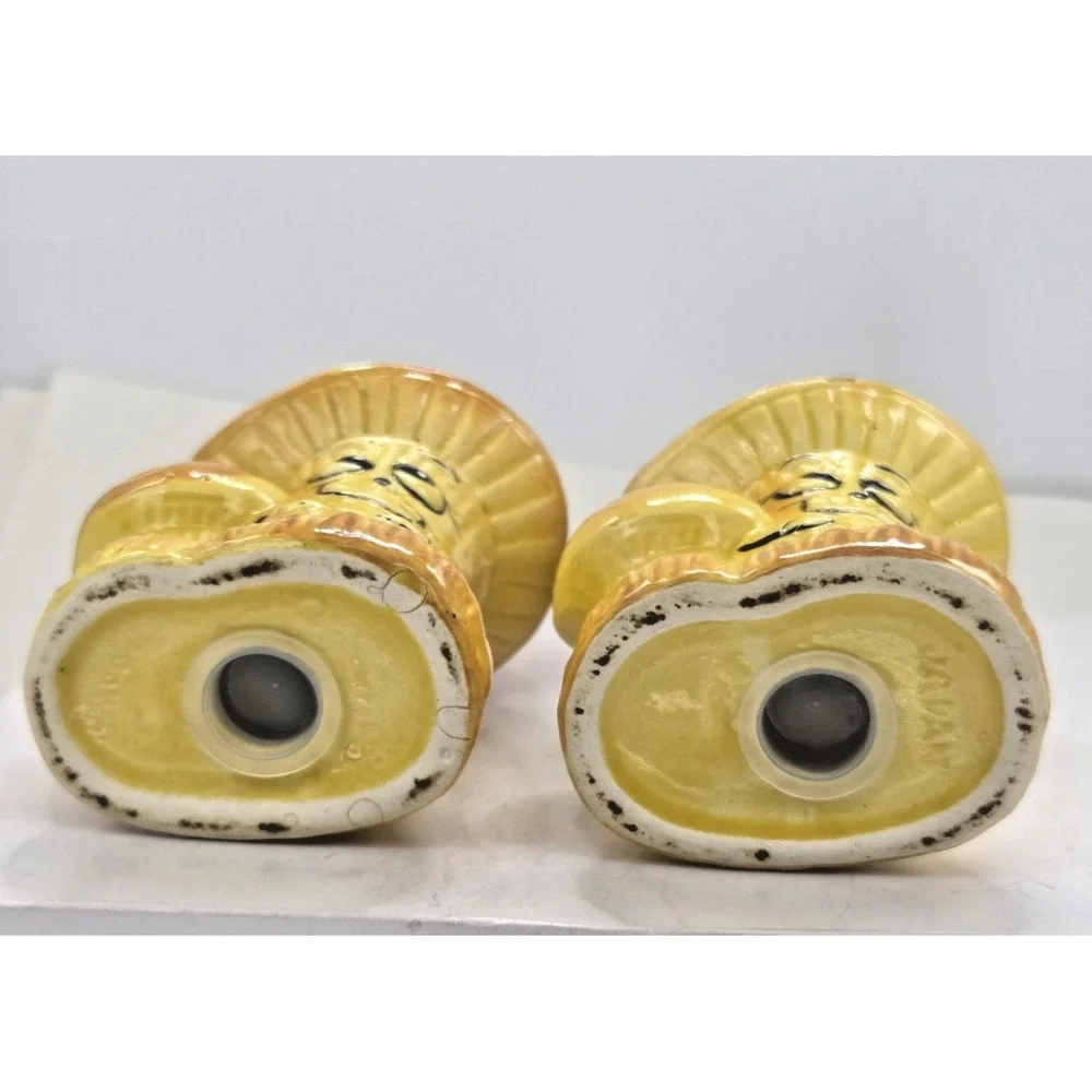 Vintage MCM Japan Mushroom Salt & Pepper Shakers with Stoppers Anthropomorphic